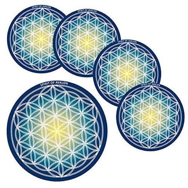 Set of 5 / Coaster / Energy Coaster / Water Energization – Flower of Life / Flower of Life + Buddha Gift Card