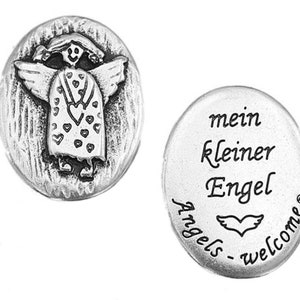 Angel coin, silver-plated guardian angel lucky charm – hand flatterer angel talisman with saying &quot;My little angel&quot; baptism