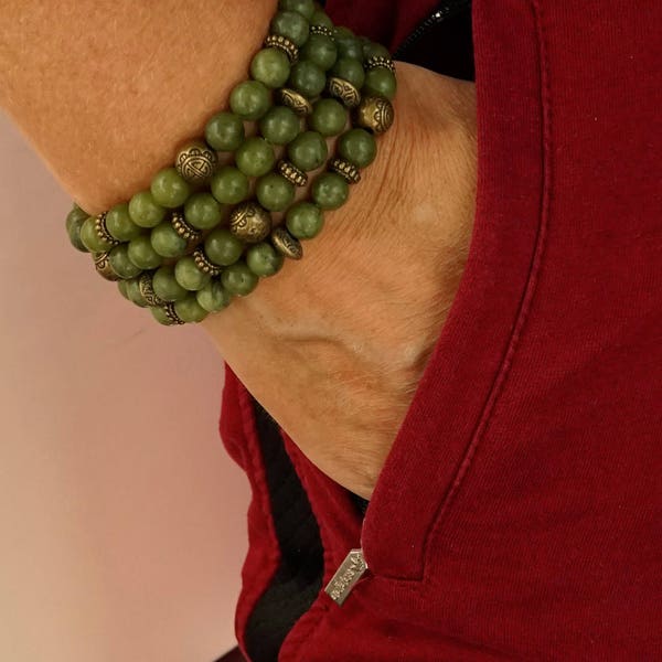 Taiwan Jade Edelstein-Armband aus Naturstein mit Bronze Perle