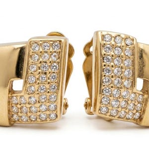 Vintage Ohrclips Double gold mit Strass-Kristallen – Geometrische Statement-Ohrringe ohne Ohrloch für Damen, Elegant & Zeitlos