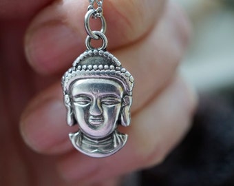 Buddha Halskette, Buddhakopf beidseitig mit Edelstahlkette