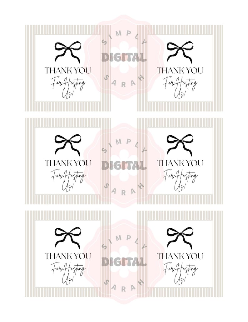 Printable Hostess Gift Tag | Hostess Gift Tag l Thankful Tags | Host Gift Tag | Digital Gift Tag | Hostess Gift | Grateful Gift Tag | Bow image 2