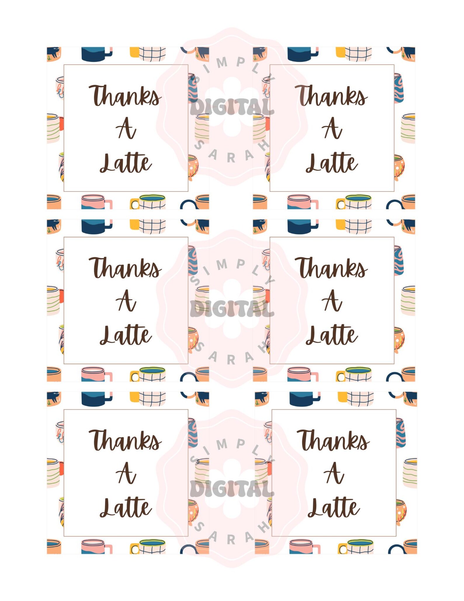 Thanks A Latte Gift Tag | Coffee Printable (digital Download) - Etsy
