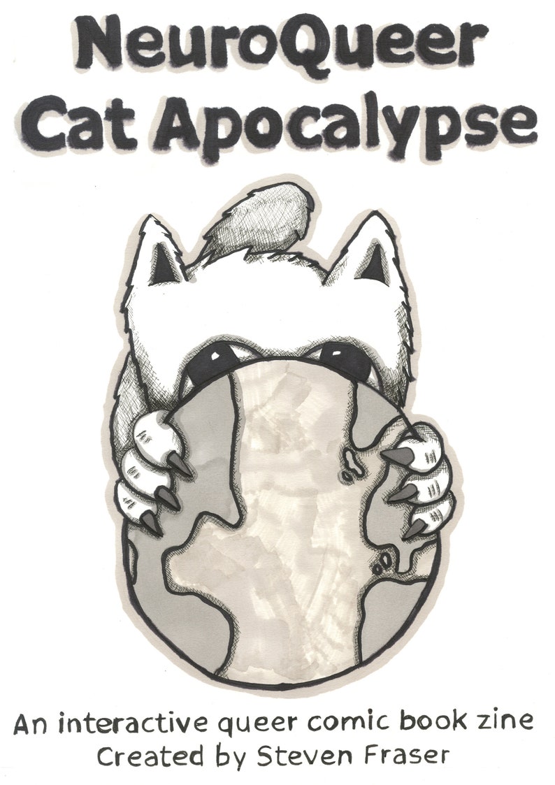 NeuroQueer Cat Apocalypse Zine and Pin Badge Button Queer Autistic Comic Book Zine image 1