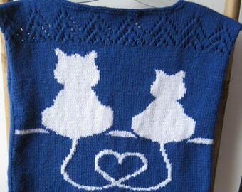 Pull sans manches femme " chats amoureux"