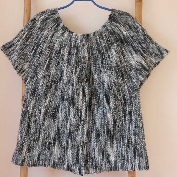 Gilet mohair femme chiné noir/gris et blanc.