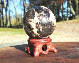 Gray Opal Sphere with free wood stand. Gray Opal Sphere with free wood stand.