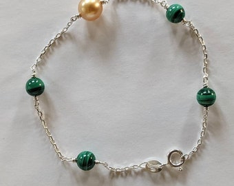 Bracelet en argent perle et Malachites.