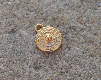 Tassel, minimalist ethnic pendant / Inca sun circle / 9 mm / 22K gold plated / BOHO fashion