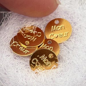 Medallion, 9mm gold-plated charm, "My Heart" 24-carat gold-plated charm, gold tassel, bracelets, hoop earrings