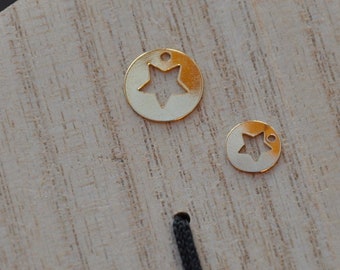Pendant, Pampille, minimalist star / hollow star circle / 7 or 10 mm / 24K gold plated / BOHO fashion