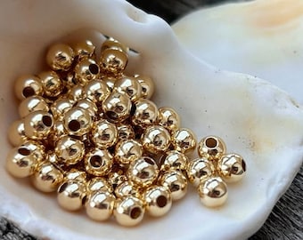 Smooth Vermeil beads 3 mm hole 1.2 mm, round gold beads, solid silver 925/1000 gilded with fine gold, small shiny spacer beads