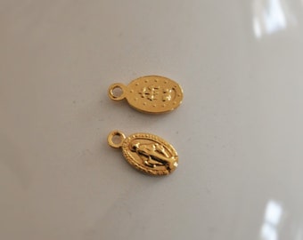 24 K Pendentif Vierge, Madone en plaqué or pour chapelet ou créations de bijoux 8mm