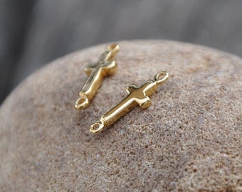 Minimalist Cross Connector 24K Gold Plated 14 x 5 mm