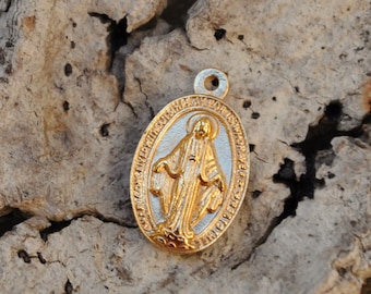 Pendant, Virgin GM medal, gold-plated Madonna for rosary or jewelry creations 16 mm