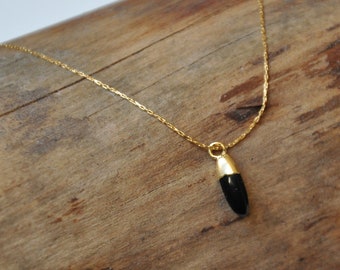 "Plume" pendant with natural black Onyx tip and 18K gold plated 3 x 10 mm