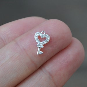Key and heart pendant with zircon 925 silver