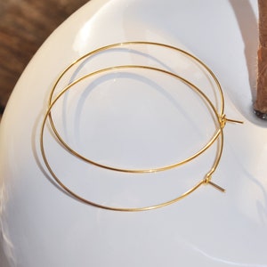 Gold-plated hoop earrings, 45 mm, 24-karat French gold plated / minimalist / water-resistant