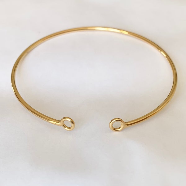 Rush 2 rings 57 mm, rigid circle bracelet gold plated 24K, thin cuff