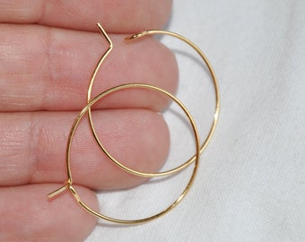 1 PAIR HOOP HOOPS 25 mm BO Gold Plated 0.5 microns