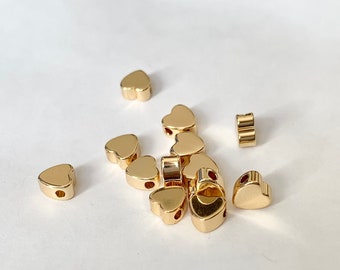 2 Perles cœurs 5mm dorés à l’or fin, petites perles intercalaires coeur créations de bijoux 5mm