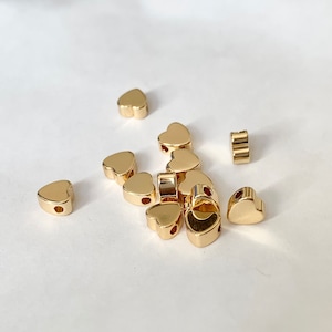 2 5mm heart beads gilded with fine gold, small heart spacer beads 5mm jewelry creations