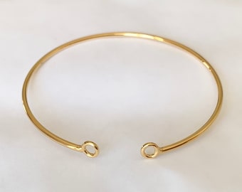 57mm two-ring bangle, 24K gold-plated rigid circle bracelet, thin cuff