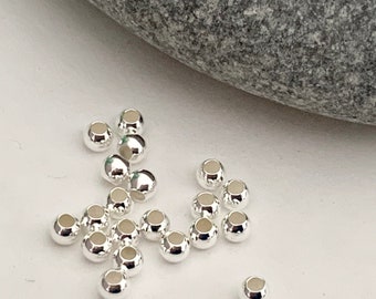 Par lot de 10 Perles lisses 2,5 mm trou 1,2mm argent massif 925/1000