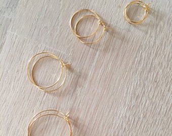 CREOLES 15 mm 24K Gold Plated 1 micron hoops, golden rings, pair of earrings