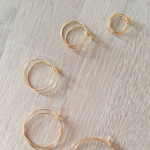 CRÉOLES 15 mm Plaqué Or 24K 1 micron hoops, anneaux dorés, paire boucles d’oreilles