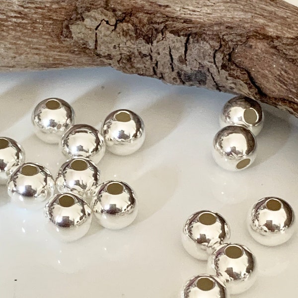 Lot de Perles lisses 6 mm trou 1,8mm argent massif 925/1000