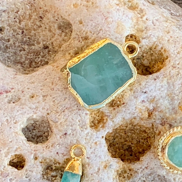 Slice Pendentif Amazonite ‘AA’ naturelle et Vermeil 11 x 13 mm