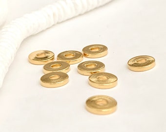 Feine Zwischenschicht Perle 6x1mm, Golden Heishi Unterlegscheibe, 24K vergoldete Mittelloch Französisch Beschichtung