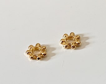 2 Intercalaires fleurs, rondelle boule 3.5/4mm, plaqué or micro rondelle dorée