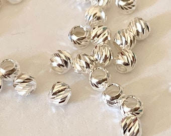 Perles ciselées 2,5 mm trou 1,2mm argent massif 925/1000, perles d’espacements argent