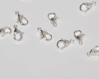 Juego de 5 cierres de mosquetón de 5 x 10 mm, bañados en plata 925/1000