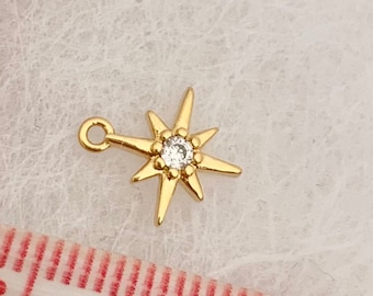 Étoile du nord strass 6,5 mm, plaqué or zircon, micro pendentif doré