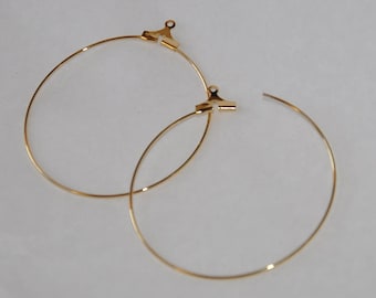 1 Pair of gold slip-on hoop earrings, Gold Plated Hoop Holder Diam. 40 mm open