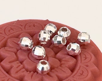 Perles Facettées En Argent 925 – 3mm – Trou 1.5mm – Lot Pour Création Bijoux – Neuf