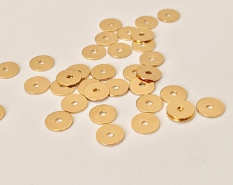Perle Intercalaire très fine 6mm, perle Heishi dorée, en plaqué or 24K trou central plaquage Français