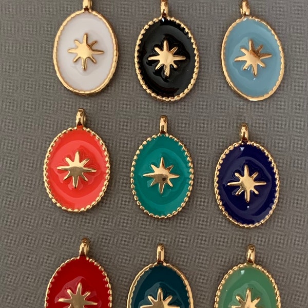 North Star pendant 14 x8 mm colored enamel and gilded with fine gold