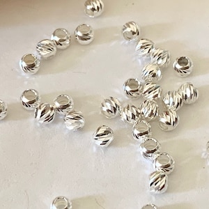 Perline cesellate da 2,5 mm, foro da 1,2 mm, argento massiccio 925/1000, perline distanziatrici in argento, pallina da 2,5 mm