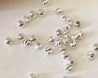 2.5mm chiseled beads, 1.2mm hole, 925/1000 solid silver, silver spacer beads, 2.5mm ball