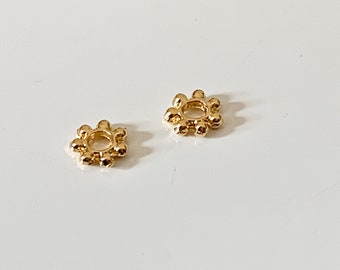 2 Intercalaires fleurs, rondelles boule 6 mm, plaqué or micro rondelle dorée