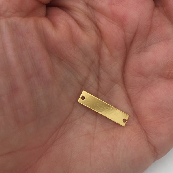 1 Rectangle 2 trous 23 x 5 mm connecteur plaqué or dorée à l'or fin 22 carats, breloques plaqué or 22 K