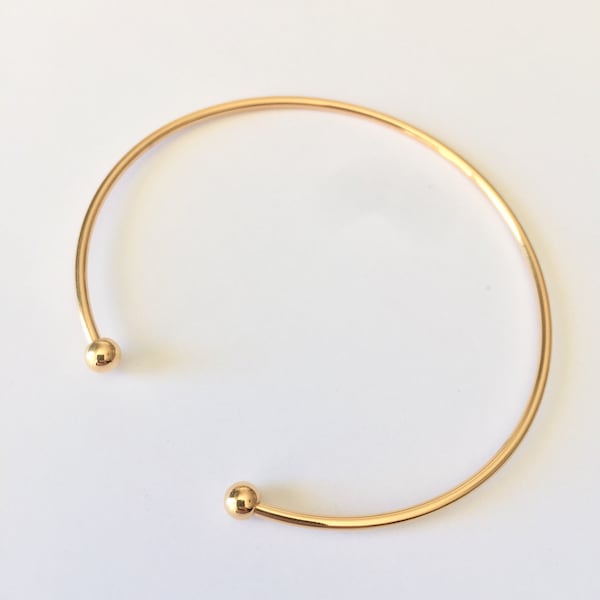 Jonc 2 boules 60 mm , bracelet cercle rigide plaqué or 24K