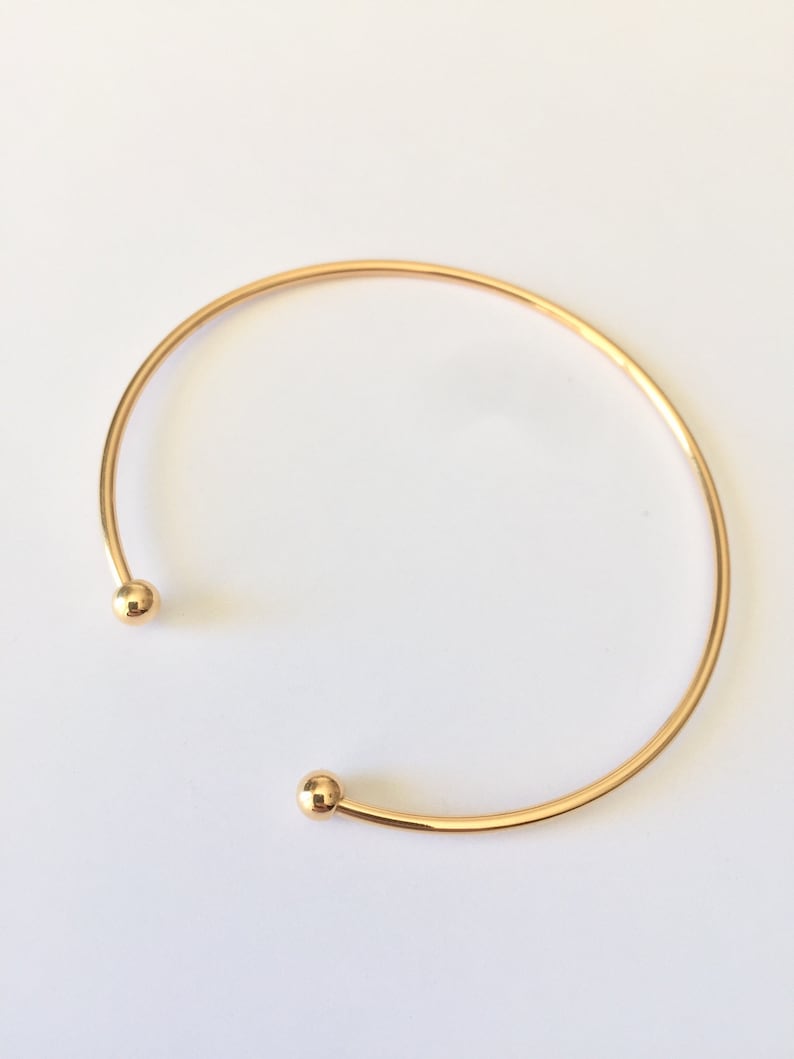 Bracelet Jonc Torque En Laiton Vintage - Rigide, Ouvert Avec Boules - Ancien - Occasion