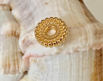2 Intercalaires rondelles plates 8mm plaqué or, perles dorées