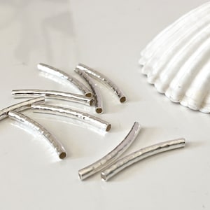 30x3mm curved hammered tube in 925 silver, real silver tube, solid silver tube 925/1000