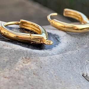 Pair of Sleepers Drops 15 mm / 24 carat GOLD PLATE / gold plated earring / thick mini hoop earrings image 2